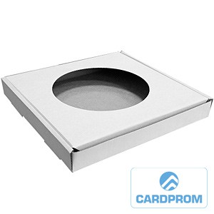 Коробка для тарелки 7,5" (217*208*30мм), белая, с круглым окном d135мм, не собр. (уп. 10 шт)